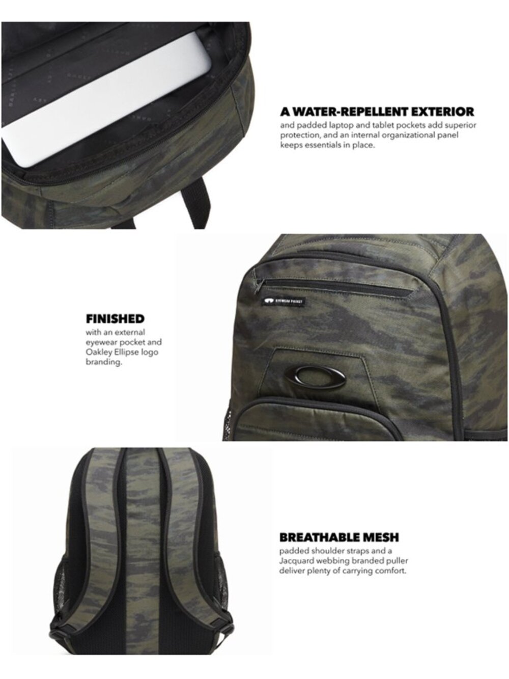 Oakley Backback / Laptop / Travel Bag Camo Green - NEW - Picture 10 of 11